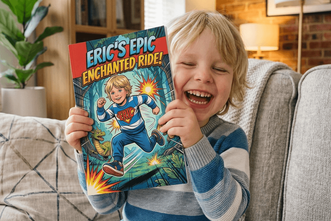 Child reading their personalized comic book